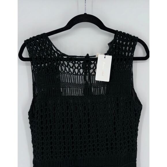 NEW Anthropologie Line & Dot Crochet Dress Black Large Lined Cut Out Back Accent - Picture 3 of 9